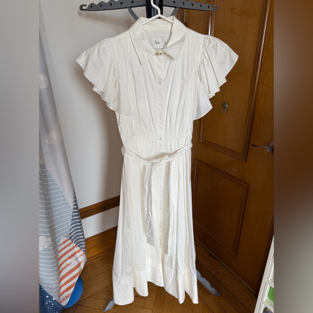Aje Ivory (soft white) Ruffle Sleeve Midi Dress AU10 = US6 size small